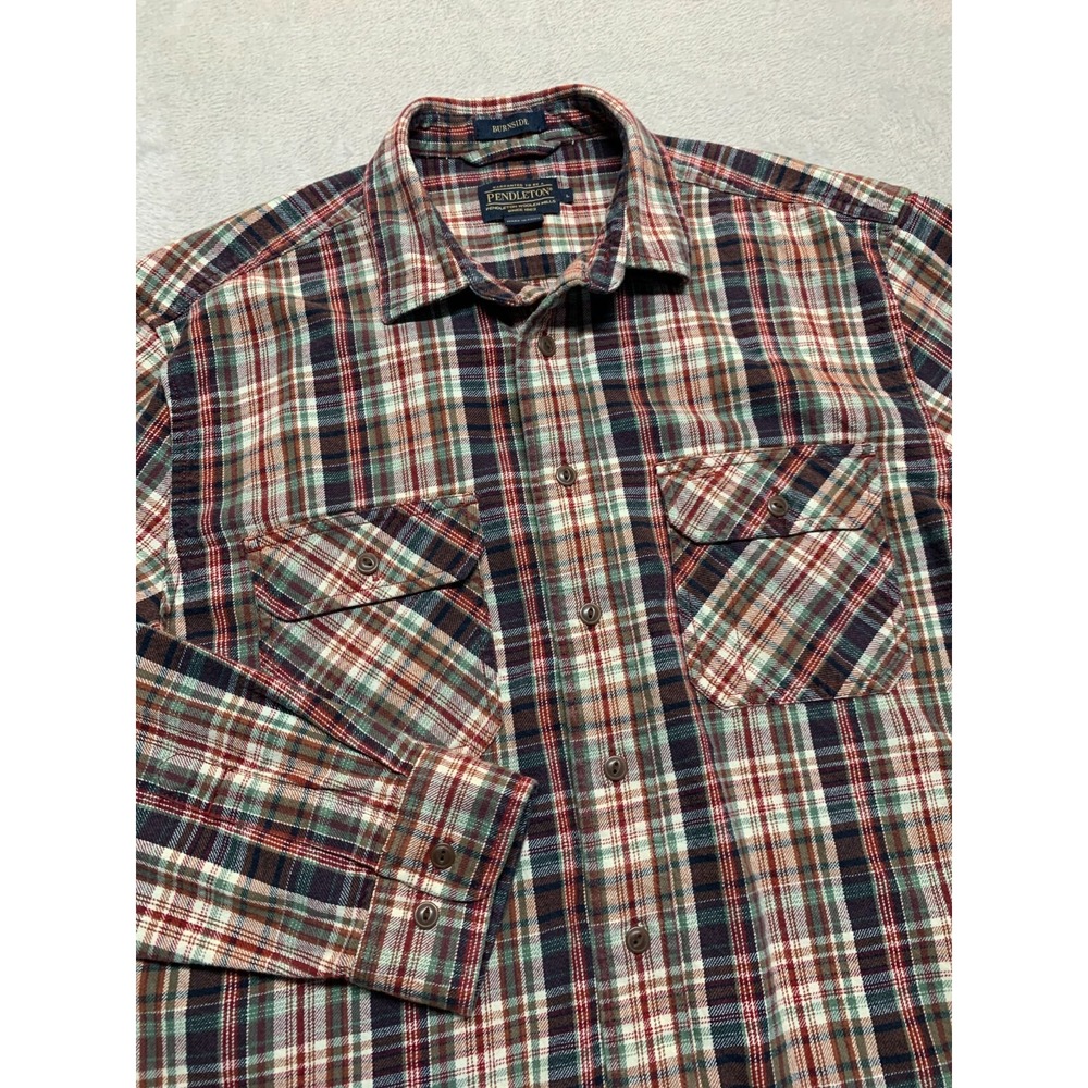 Pendleton Burnside Flannel Mens L Plaid Double Pocket Long Sleeve Button Up‎